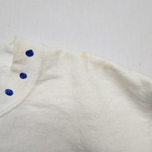 Vintage Scarecrow Sweatshirt Hanes Blue Bow White Youth M Fall Sweater 90s - Picture 7 of 13